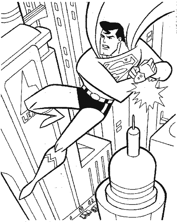 coloriage superman au dessus de la ville
